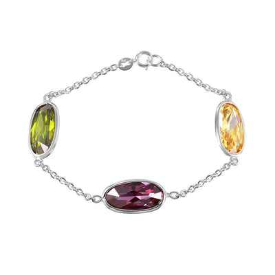 Sterling Silver 3 Multi Color Oval Ship CZ Link Bracelet