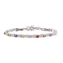 Load image into Gallery viewer, Sterling Silver Rhodium Plated Multi Color Tennis Bracelet