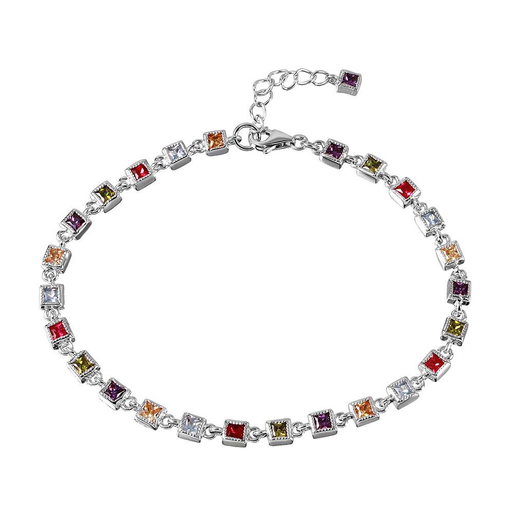 Sterling Silver Rhodium Plated Multi Color Tennis Bracelet