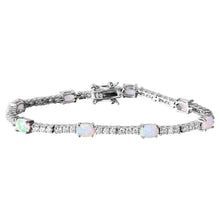 Load image into Gallery viewer, Sterling Silver Rhodium Plated Oval Opal and Round CZ Tennis Bracelet