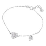 Sterling Silver Rhodium Plated CZ Encrusted Hearts Bracelet