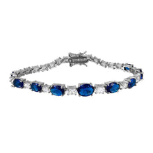 Load image into Gallery viewer, Sterling Silver Rhodium Plated 2 Toned Clear And Blue CZ Tennis Bracelet
