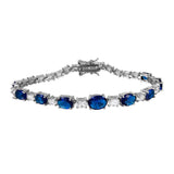 Sterling Silver Rhodium Plated 2 Toned Clear And Blue CZ Tennis Bracelet