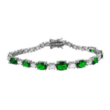 Load image into Gallery viewer, Sterling Silver Rhodium Plated 2 Toned Clear And Green CZ Tennis Bracelet