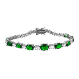 Sterling Silver Rhodium Plated 2 Toned Clear And Green CZ Tennis Bracelet
