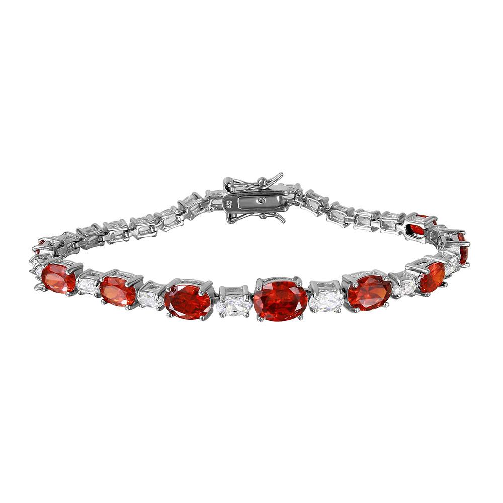 Sterling Silver Rhodium Plated 2 Toned Clear And Red CZ Tennis Bracelet