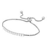 Sterling Silver Rhodium Plated Box Chain With CZ Lariat Bracelet