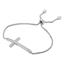 Load image into Gallery viewer, Sterling Silver Rhodium Plated CZ Cross Box Chain Lariat Bracelet