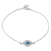 Load image into Gallery viewer, Sterling Silver Rhodium Plated CZ Evil Eye Chain Bracelet