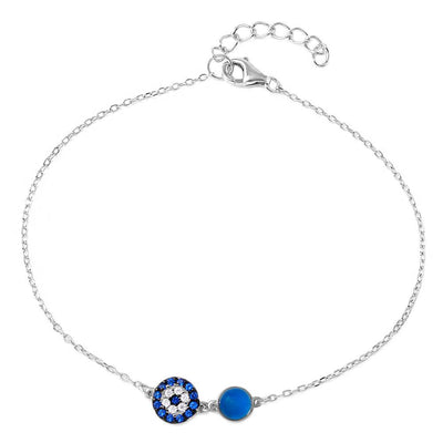 Sterling Silver Rhodium Plated CZ Evil Eye Chain Bracelet