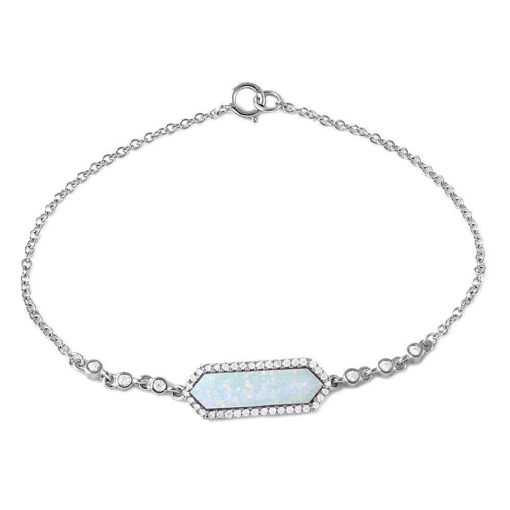 Sterling Silver Rhodium Plated Mother Opal Center Stone Bracelet