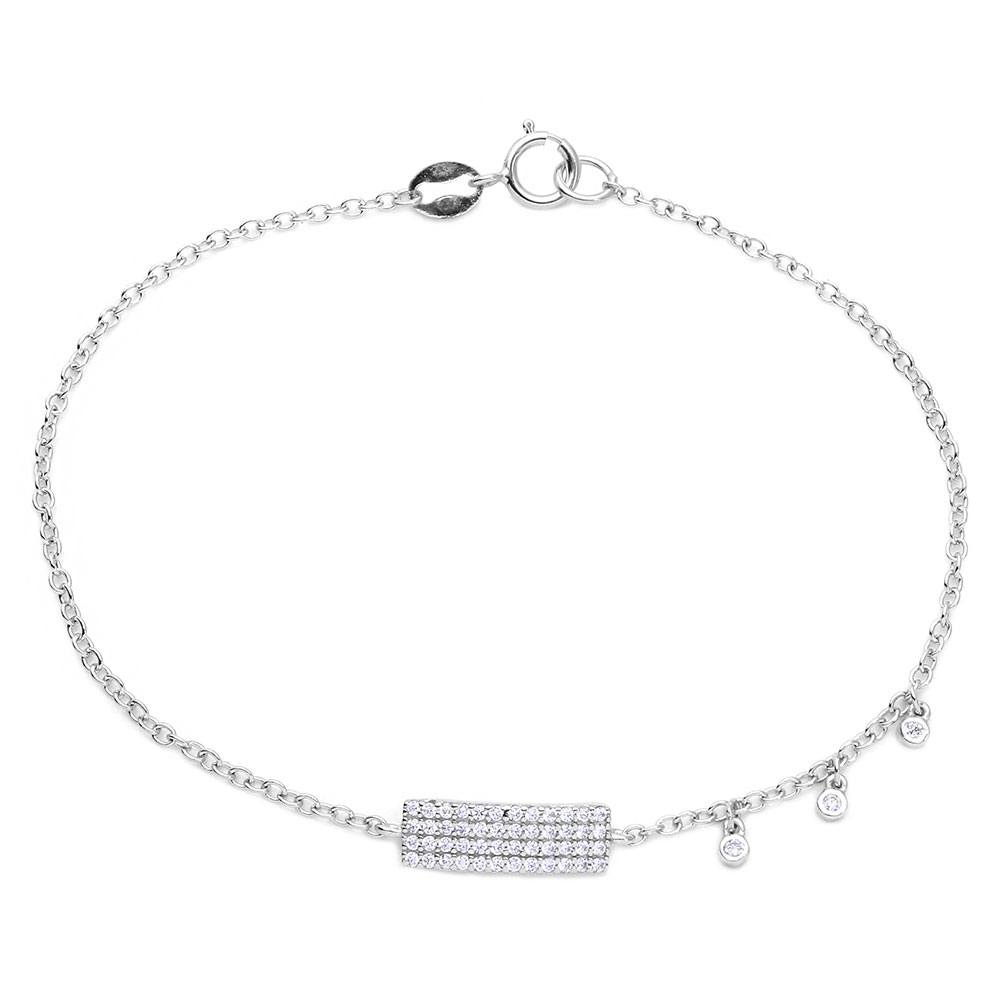 Sterling Silver Rhodium Plated CZ Encrusted Bar Bracelet