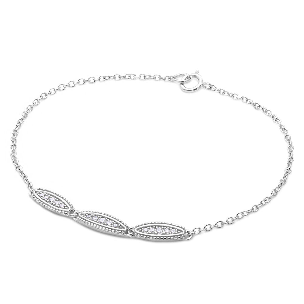Sterling Silver Rhodium Plated 3 Oval Designed CZ Bracelet