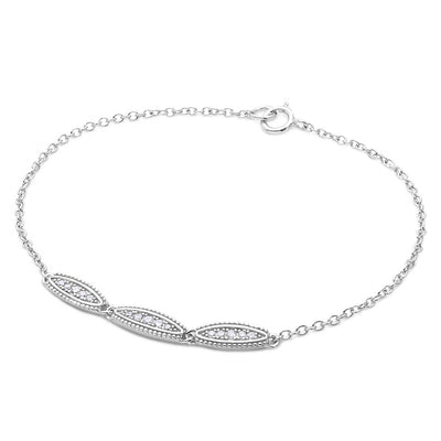 Sterling Silver Rhodium Plated 3 Oval Designed CZ Bracelet