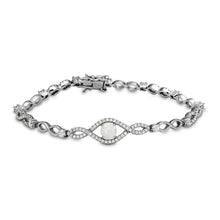 Load image into Gallery viewer, Sterling Silver Rhodium Plated CZ Eye Bracelet With Synthetic Opal