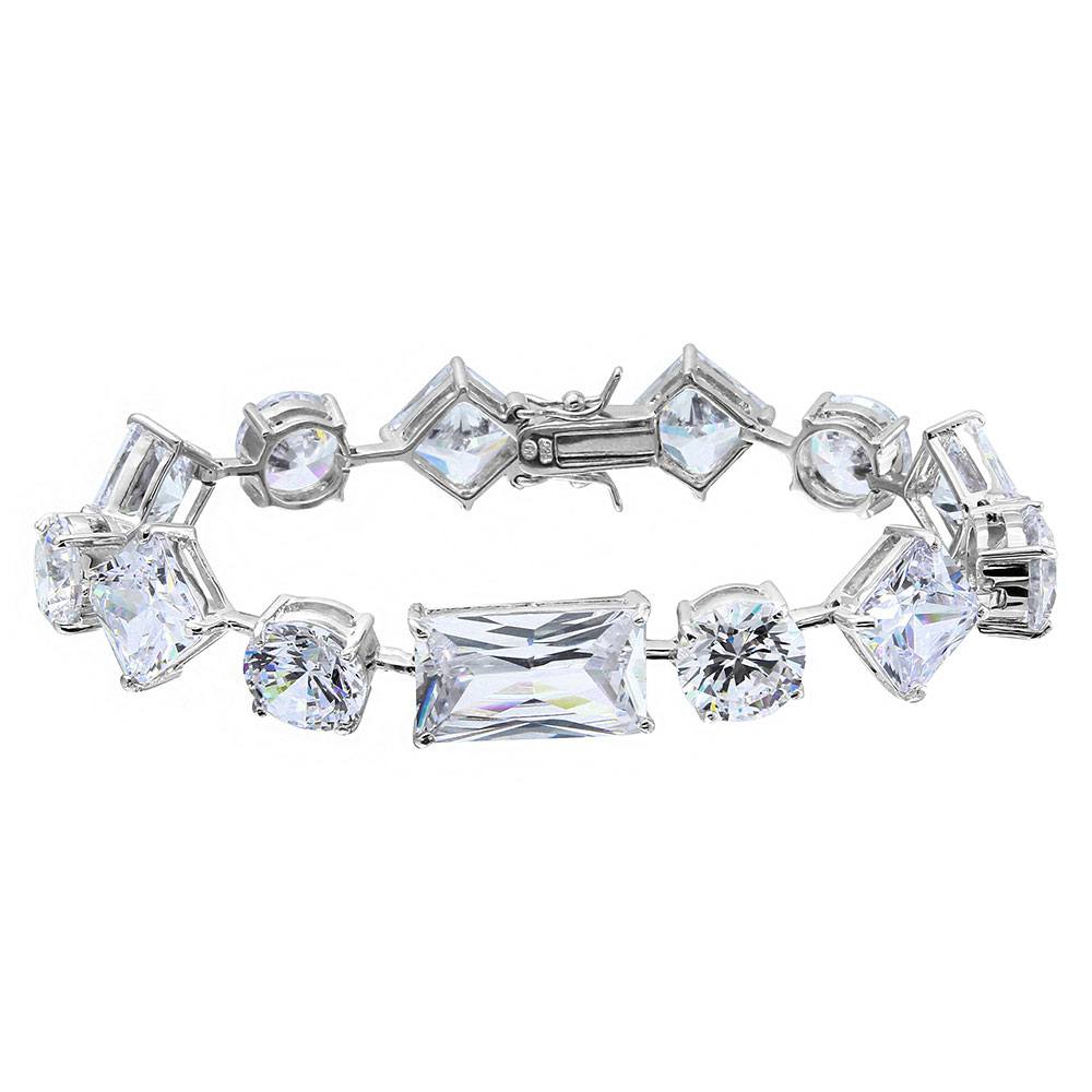 Sterling Silver Rhodium Plated Multi Shape CZ Stones Bracelet