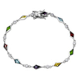 Sterling Silver Rhodium Plated Multi CZ Color Stones Tennis Bracelet