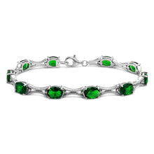 Load image into Gallery viewer, Sterling Silver Rhodium Plated Green Oval CZ Tennis Bracelet