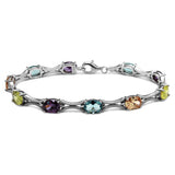 Sterling Silver Rhodium Plated Multiple Color Oval CZ Tennis Bracelet