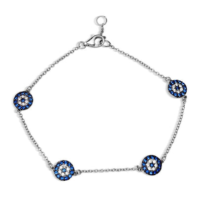 Sterling Silver Black Rhodium and Rhodium Plated Evil Eye Bracelet