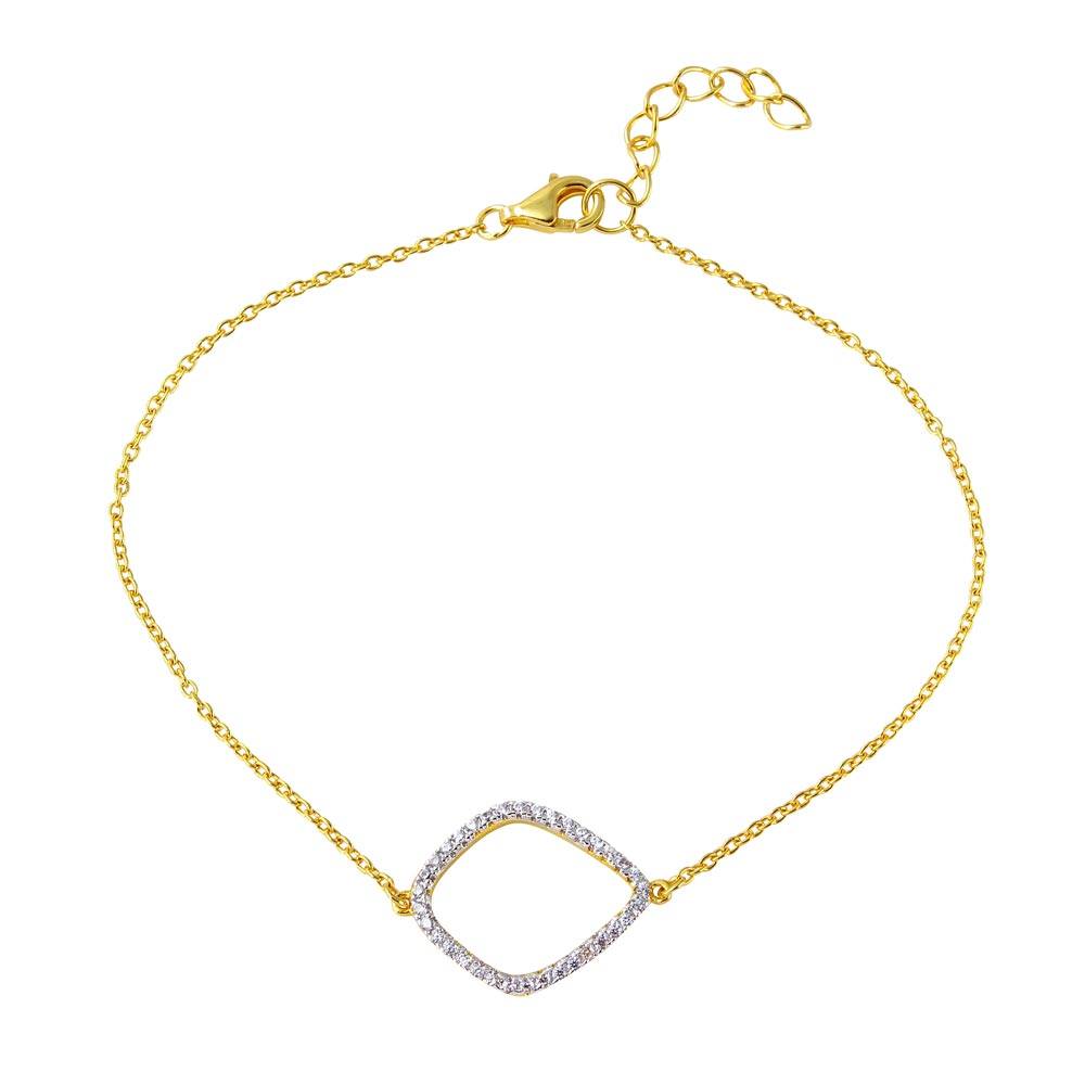Sterling Silver Rhodium Plated Curved Kite Shaped Bracelet with CZ