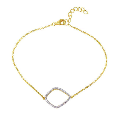 Sterling Silver Rhodium Plated Curved Kite Shaped Bracelet with CZ