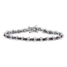 Load image into Gallery viewer, Sterling Silver Rhodium Plated Purple Marquise and Clear Round CZ Tennis Bracelet