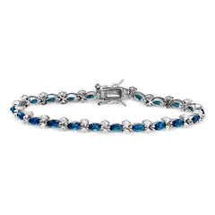 Sterling Silver Rhodium Plated Blue Marquise and Clear Round CZ Tennis Bracelet