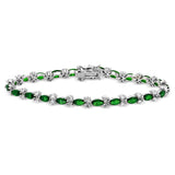 Sterling Silver Rhodium Plated Green Marquise and Clear Round CZ Tennis Bracelet