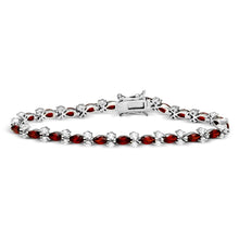 Load image into Gallery viewer, Sterling Silver Rhodium Plated Red Marquise and Clear Round CZ Tennis Bracelet