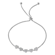 Load image into Gallery viewer, Sterling Silver Rhodium Plated 5 Heart with CZ Lariat Bracelet