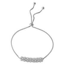 Load image into Gallery viewer, Sterling Silver Rhodium Plated Slanted Bar with Synthetic Mother of Pearls Lariat Bracelet