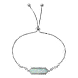 Sterling Silver Rhodium Plated White Opal with CZ Lariat Bracelet
