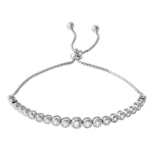 Load image into Gallery viewer, Sterling Silver Rhodium Plated Lariat Bracelet with Round CZ