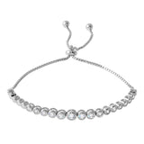 Sterling Silver Rhodium Plated Lariat Bracelet with Round CZ