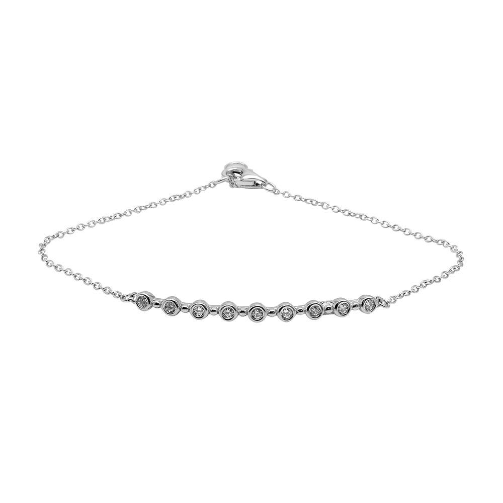 Sterling Silver Rhodium Plated Round CZ Bar Bracelet with CZ