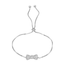 Load image into Gallery viewer, Sterling Silver Rhodium Plated BowTie Lariat Bracelet with CZ