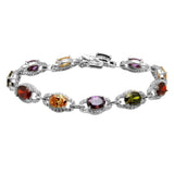 Sterling Silver Rhodium Plated Multi Color Round CZ Tennis Bracelet
