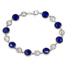Load image into Gallery viewer, Sterling Silver Rhodium Plated Alternating Round Blue and Clear CZ Tennis Bracelet