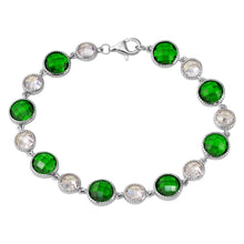 Load image into Gallery viewer, Sterling Silver Rhodium Plated Alternating Round Green and Clear CZ Tennis Bracelet