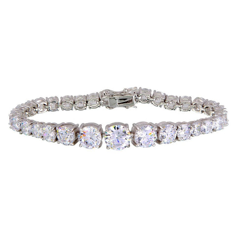 Sterling Silver Rhodium Plated Round CZ Bracelet