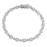 Sterling Silver Rhodium Plated Flower Link Bracelet With Clear CZ