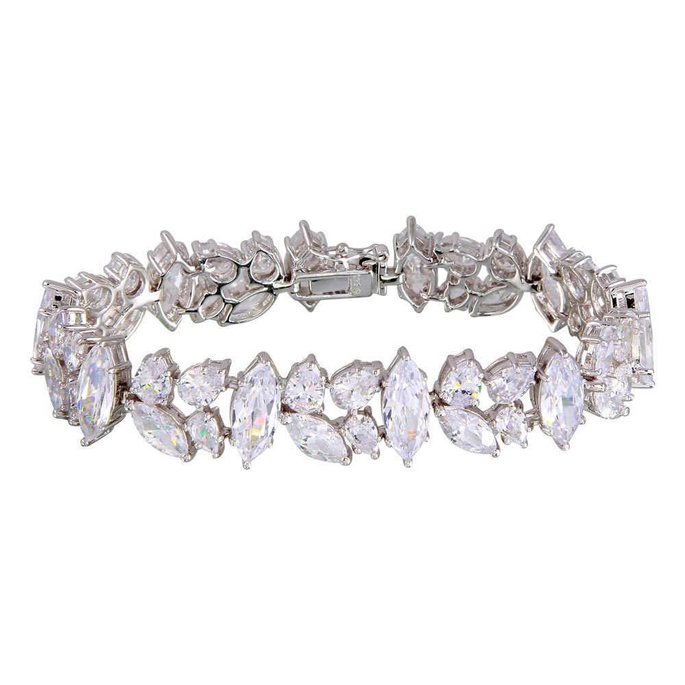 Sterling Silver Rhodium Plated Mixed Shapes CZ Bracelet