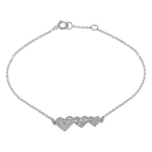 Load image into Gallery viewer, Sterling Silver Rhodium Plated Double Three CZ Hearts Chain Bracelet