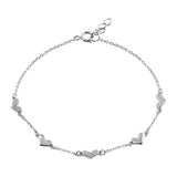 Sterling Silver Rhodium Plated CZ Hearts Chain Bracelet