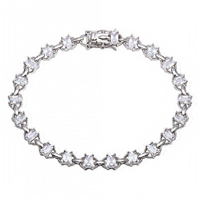Sterling Silver Rhodium Plated Link CZ Tennis Bracelet