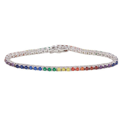 Sterling Silver Rhodium Plated Rainbow CZ Tennis Bracelet