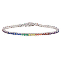 Sterling Silver Rhodium Plated Rainbow CZ Tennis Bracelet