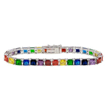 Load image into Gallery viewer, Sterling Silver Rhodium Plated Large Square Rainbow CZ Tennis Adjustable Bracelet