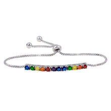 Load image into Gallery viewer, Sterling Silver Rhodium Plated Rainbow CZ Lariat Adjustable Bracelet